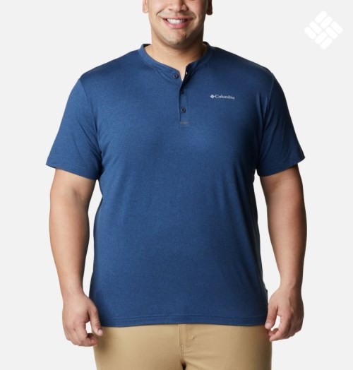 Men's Columbia Tech Trail Short Sleeve Henley T Shirts Navy | Plus Size CA-B8C64